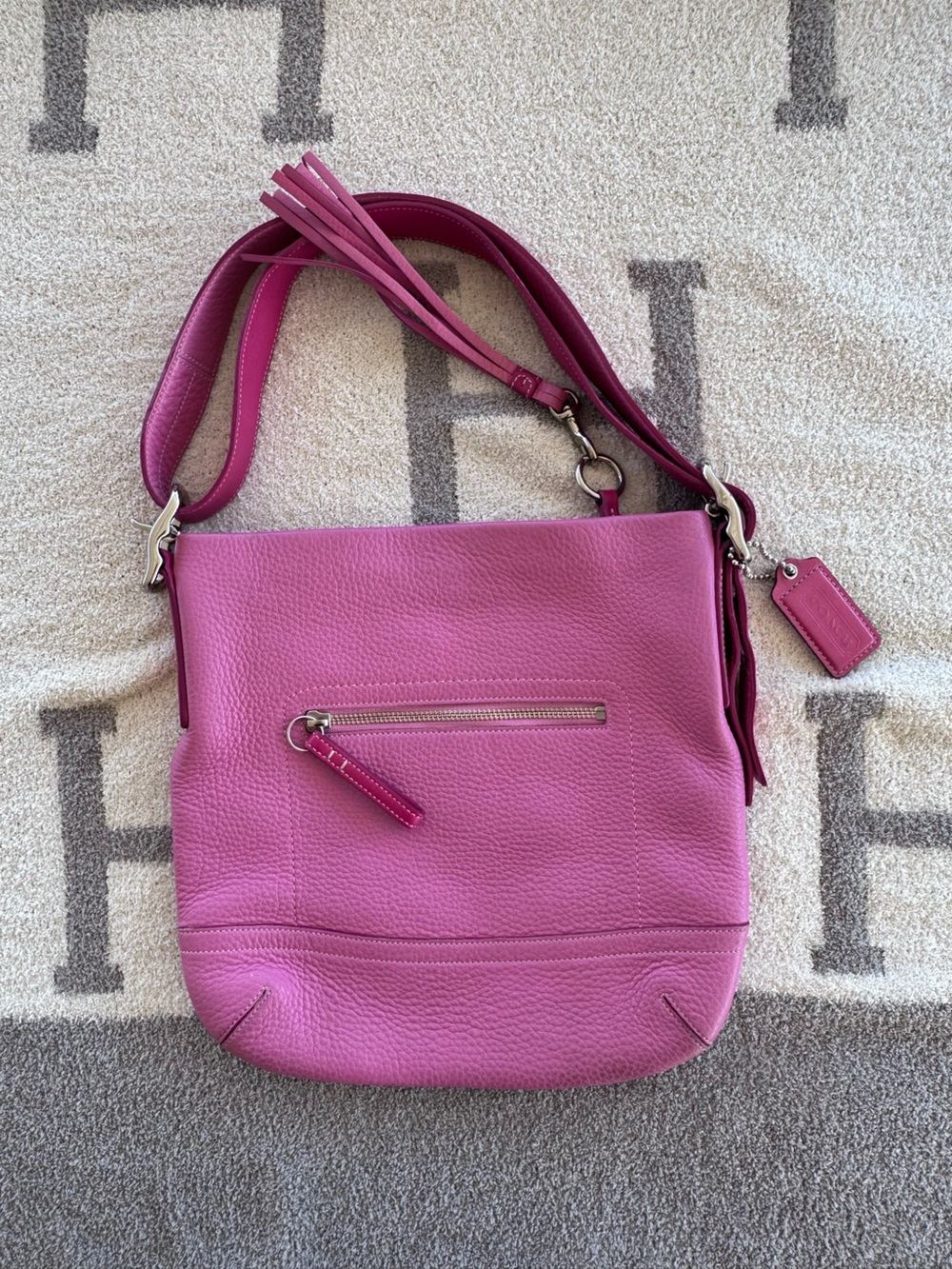 Coach vintage Pink Pebbled Leather Shoulder Bag with Tassel